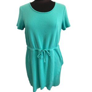 Kim Rogers Petite Teal Dress Short Sleeve Drawstring Waist Casual, Size PM